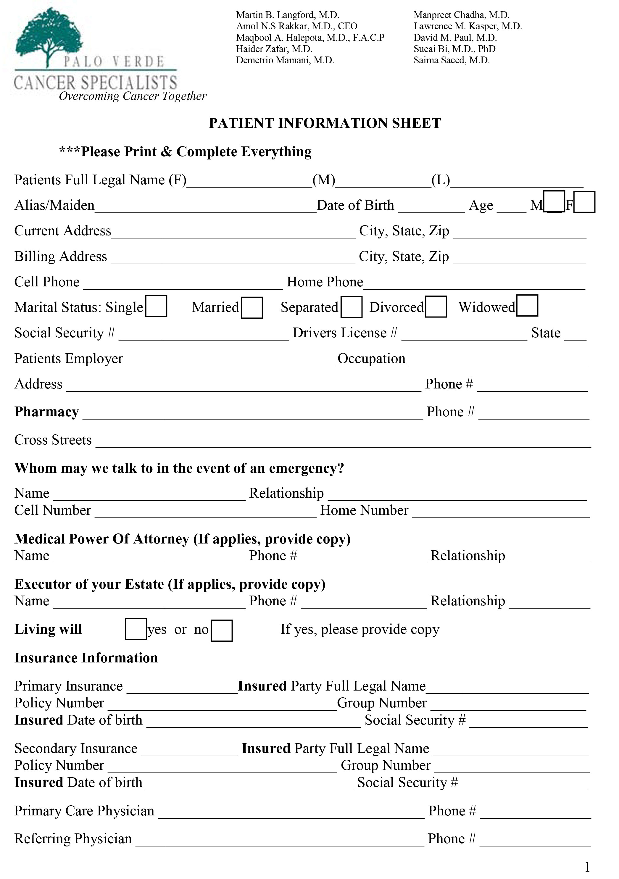 Patient Forms | Palo Verde Cancer Center